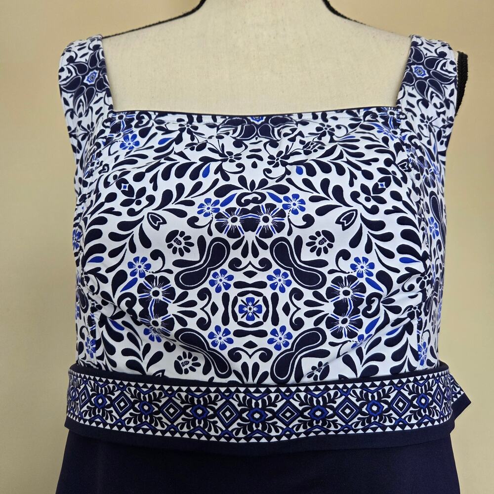 NWT Lands' End 18W Tankini Swim Top Underwire Square Neck Blue Floral - Picture 3 of 15